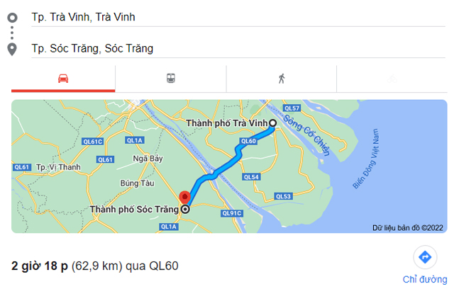 Từ Trà Vinh đi Vĩnh Châu, Long Phú, Mỹ Tú Sóc Trăng bao nhiêu km