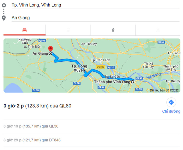 Từ Vĩnh Long đi Long Xuyên, Châu Đốc An Giang bao nhiêu km