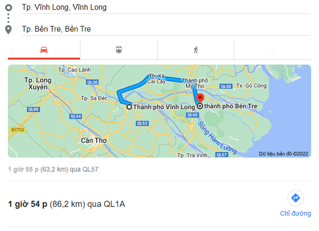 Từ Vĩnh Long đi Bến Tre bao nhiêu km
