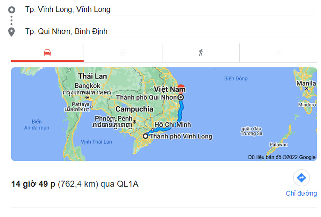 Từ Vĩnh Long đi Quy Nhơn Bình Định bao nhiêu km