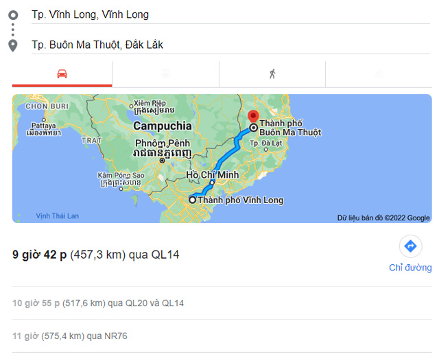 Từ Vĩnh Long đi Buôn Ma Thuột Đắk Lắk bao nhiêu km