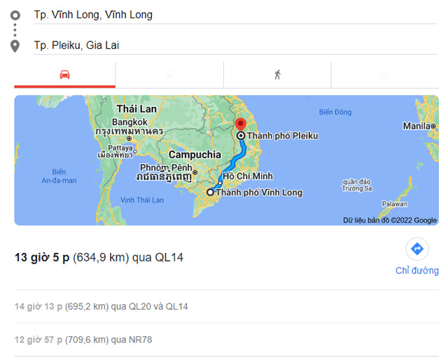 Từ Vĩnh Long đi Pleiku Gia Lai bao nhiêu km