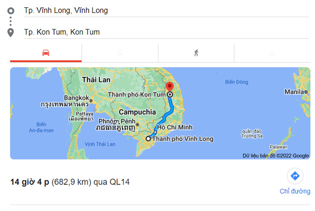Từ Vĩnh Long đi Kon Tum bao nhiêu km