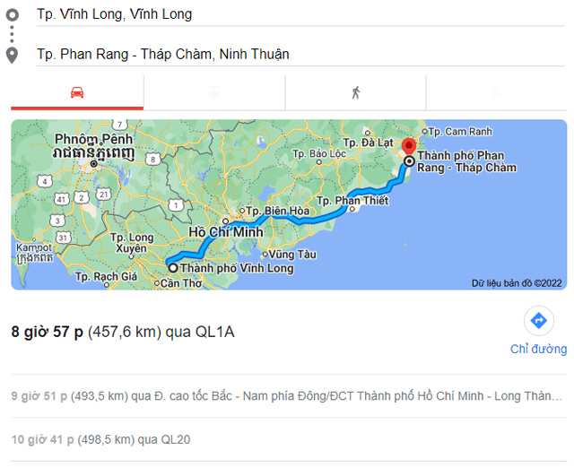 Từ Vĩnh Long đi Phan Rang Tháp Chàm Ninh Thuận bao nhiêu km