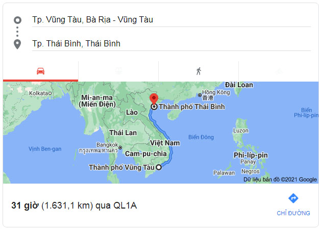 Từ Bà Rịa Vũng Tàu đi Thái Bình bao nhiêu km