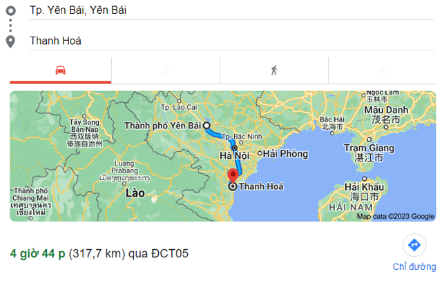 Từ Yên Bái đi Thanh Hóa bao nhiêu km, mất bao nhiêu giờ
