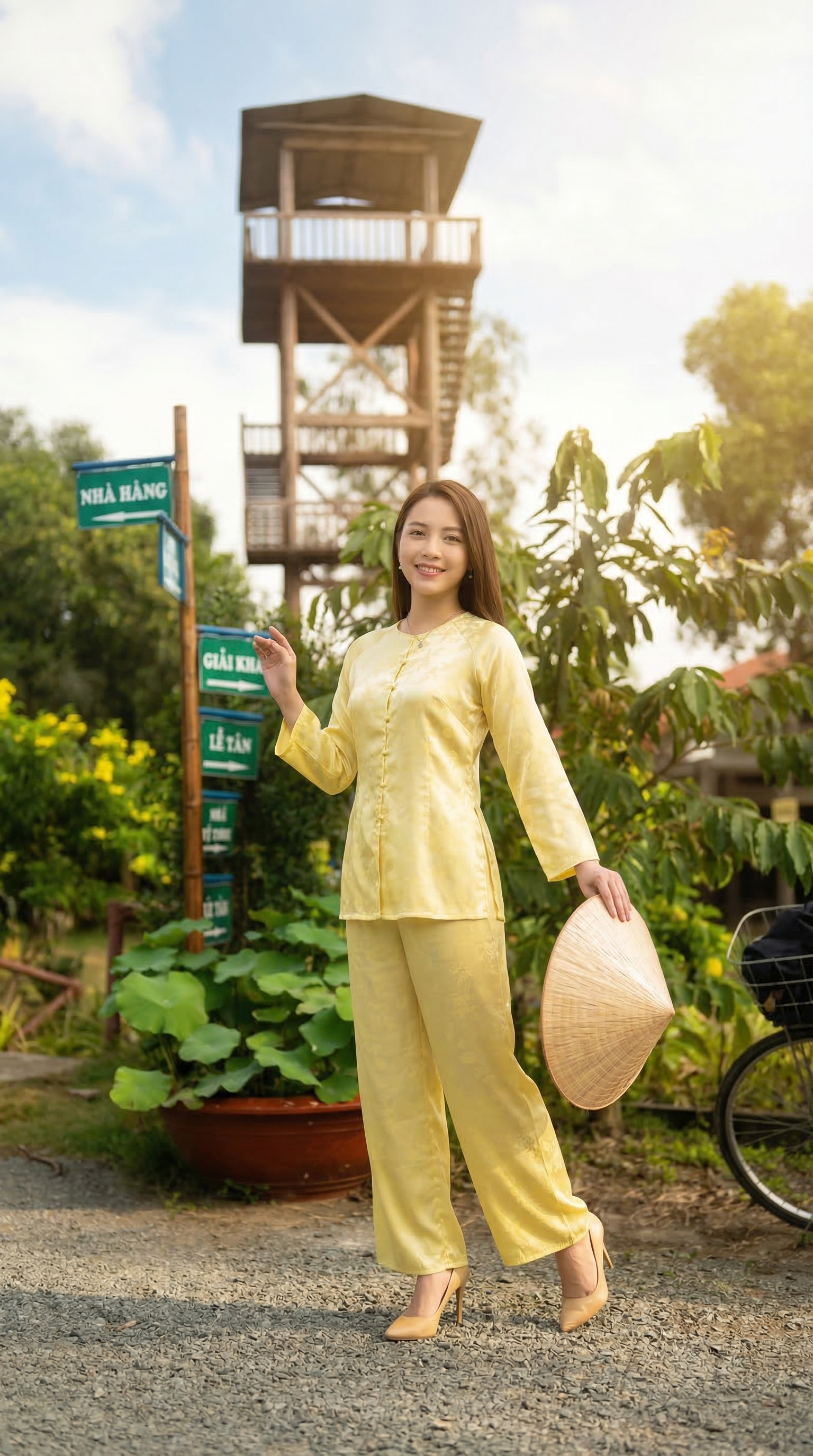 Đài quan sát bằng gỗ cao vút giữa hệ sinh thái Tràm Chim