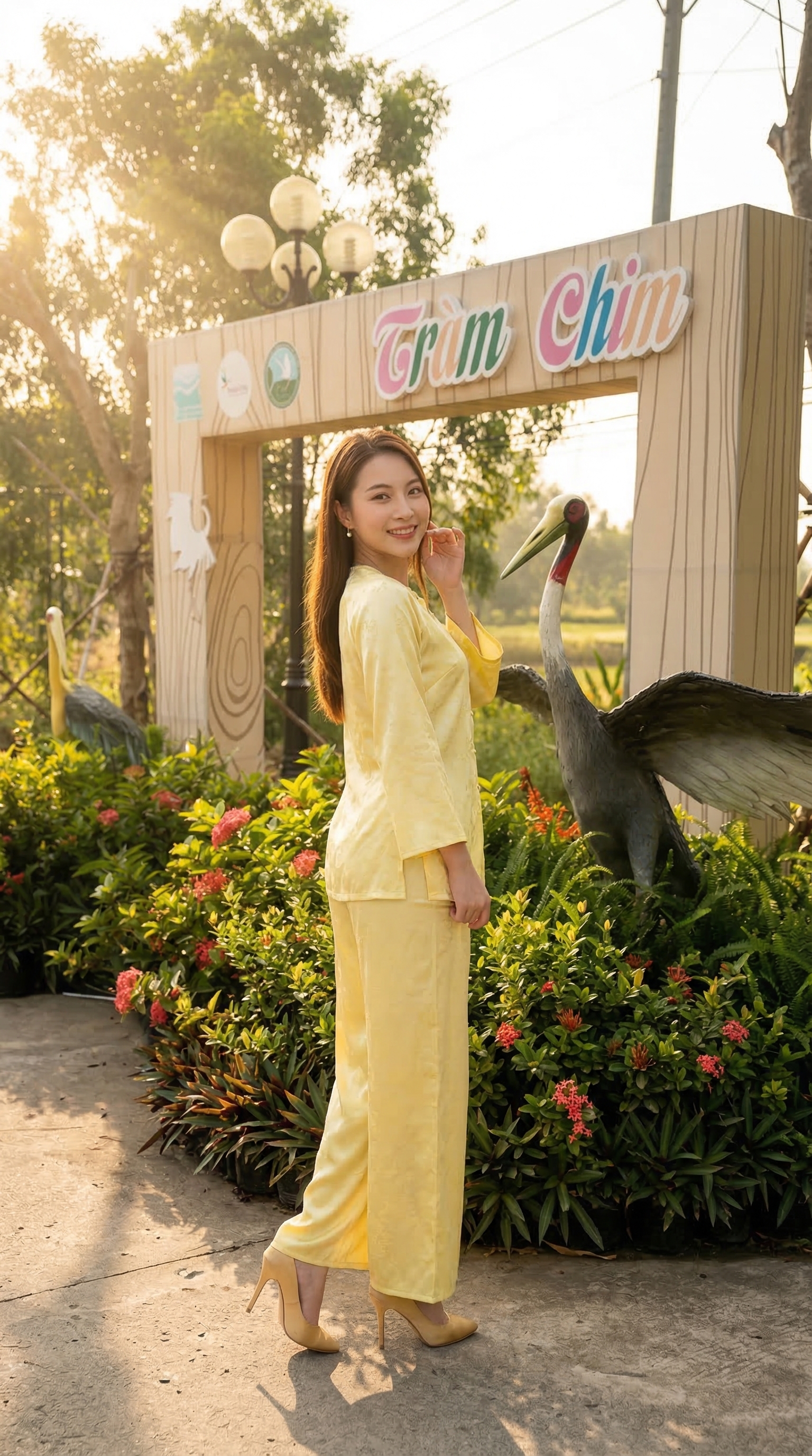 Mô hình sếu đầu đỏ tại cổng vòm Tràm Chim