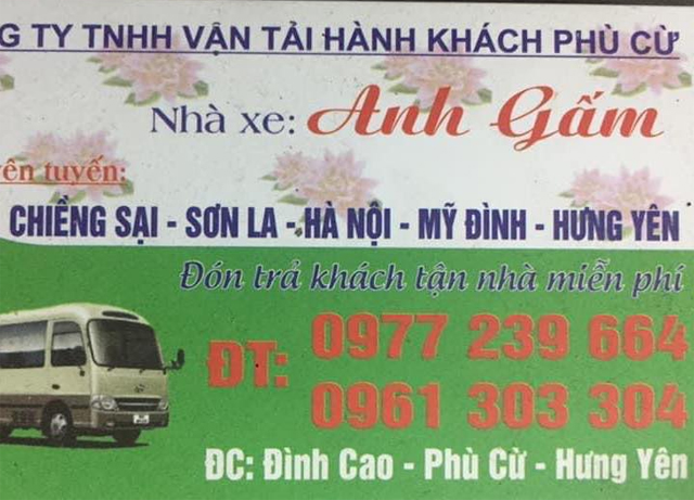 Xe Anh Gấm từ Sơn La đi Hưng Yên