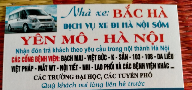 Xe Bắc Hà từ Ninh Bình đi Hà Nội (Cầu Giấy, Hoàng Mai, Mỹ Đình, Nội Bài, Bệnh Viện, Trường Học)