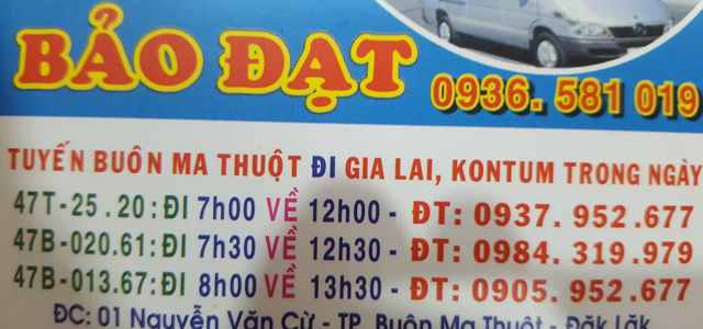 Xe Bảo Đạt Đắk Lắk đi Gia Lai (Pleiku, Ayun Pa, An Khê, Chư Sê, KBang, Krông Pa) 