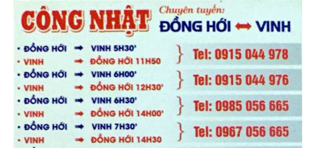 Xe Công Nhật Quảng Bình - Nghệ An