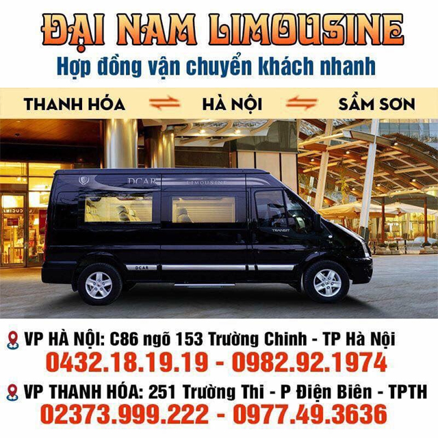 Xe Đại Nam Limousine từ Thanh Hóa đi Hà Nội (Hoàng Mai, Long Biên, Gia Lâm, Mỹ Đình, Nội Bài, Bắc Thăng Long)