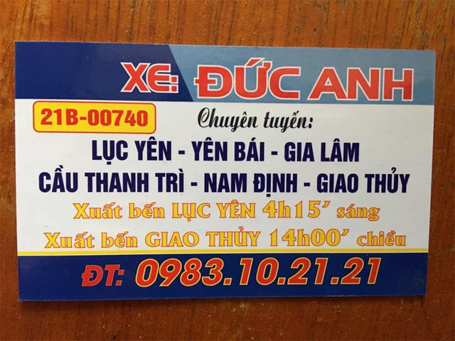 Xe Đức Anh từ Nam Định đi Yên Bái (Lục Yên, QL70)