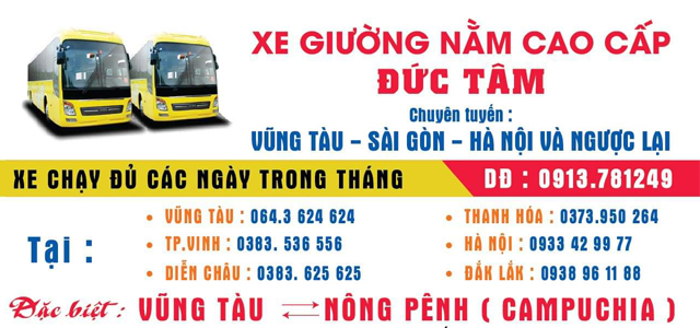 Xe Đức Tâm Vũng Tàu đi Nghệ An (thành phố Vinh - Cửa Lò - Thái Hòa)