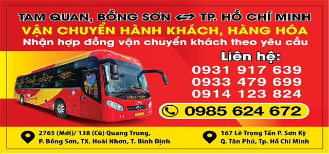 Xe Dũng Thủy từ Bình Định đi Sài Gòn (bx Miền Đông, An Sương, Ngã Tư Ga, An Sương, Vĩnh Lộc, Suối Tiên)