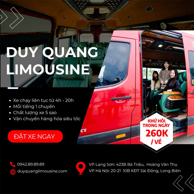 Xe Duy Quang từ Lạng Sơn đi Hà Nội (Mỹ Đình, Giáp Bát, Sân Bay Nội Bài)