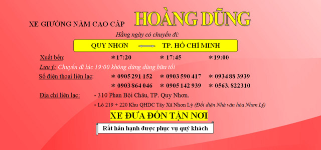 Lịch trình xe Hoàng Dũng
