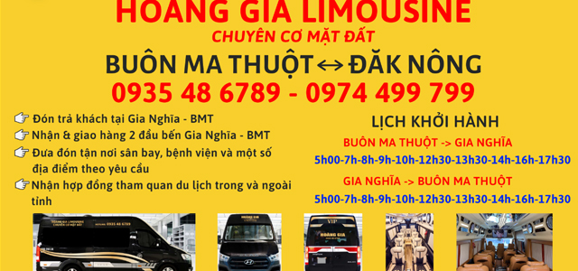 Xe Hoàng Gia limousine BMT Đắk Lắk đi Đắk Nông