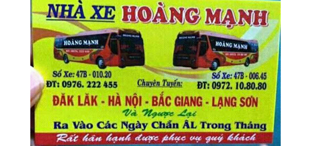 Xe Hoàng Mạnh Bắc Giang đi Đắk Lắk