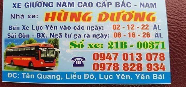Xe Hùng Dương Sài Gòn TPHCM đi Yên Bái (Yên Bình, Lục Yên, Văn Chấn, Văn Yên, Mù Cang Chải)
