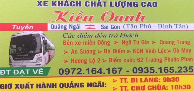 Xe Kiều Oanh Sài Gòn đi Quảng Ngãi