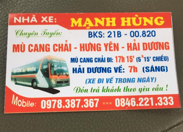 Xe Mạnh Hùng từ Hải Dương đi Yên Bái (Mù Cang Chảy, Nghĩa Lộ)