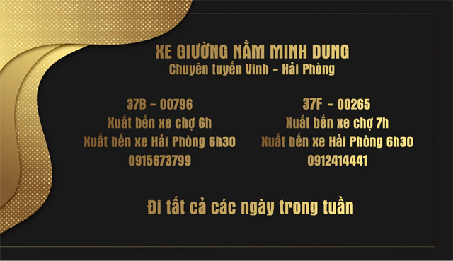 Xe Minh Dung từ Hải Phòng đi Nghệ An