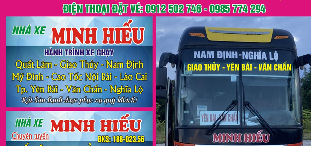 Xe Minh Hiếu từ Nam Định đi Yên Bái (Văn Chấn, Nghĩa Lộ)