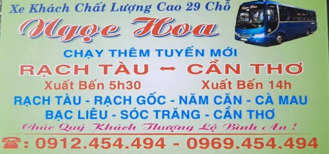 Xe Ngọc Hoa Cần Thơ đi Cà Mau (Rạch Tàu, Rạch Gốc, Năm Căn)