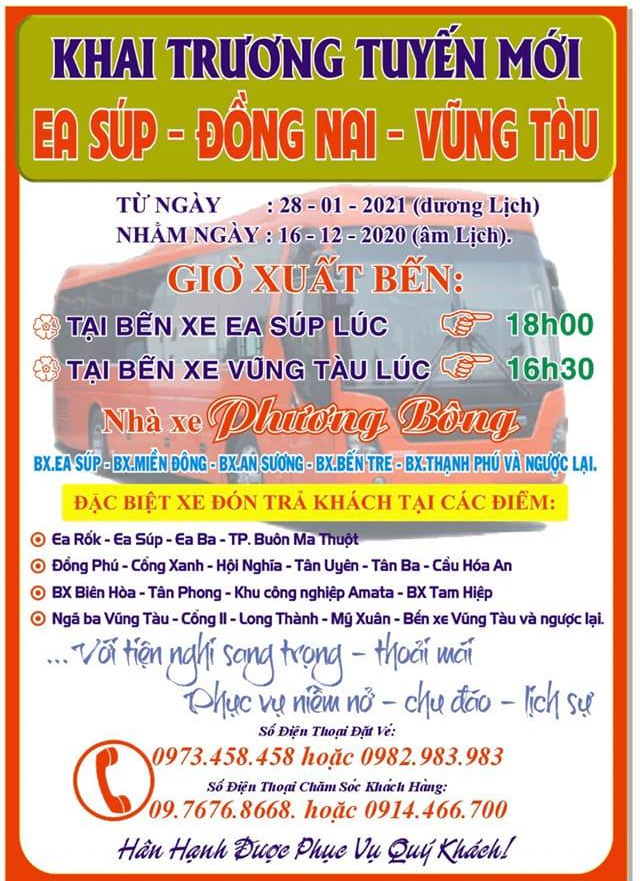 Xe Phương Bông Đắk Lắk Vũng Tàu: Số điện thoại, giá vé, lịch trình