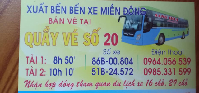 Xe Sang Hoa từ Bình Thuận đi Sài Gòn Tp.HCM (bến xe Miền Đông, An Sương, Suối Tiên, Ngã Tư Ga)