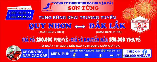 Xe Sơn Tùng Buôn Ma Thuột Quy Nhơn: Số điện thoại, giá vé, lịch trình