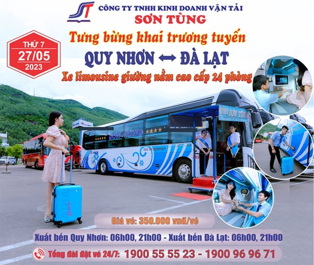 Xe Sơn Tùng Quy Nhơn Đà Lạt: Số điện thoại, giá vé, lịch trình
