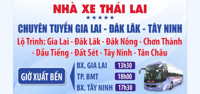 Xe Thái Lai Tây Ninh đi Gia Lai
