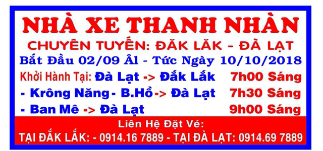 Xe Thanh Nhàn Đắk Lắk đi Lâm Đồng