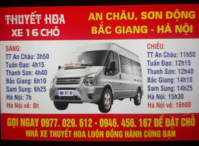 Xe Thuyết Hoa từ Bắc Giang đi Hà Nội (Mỹ Đình, Bệnh Viện Nội Ô, Nội Bài)
