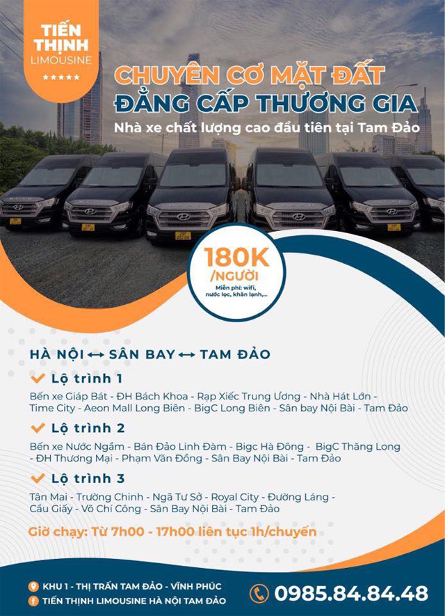 Xe Tiến Thịnh Limousine từ Vĩnh Phúc đi Hà Nội (Nước Ngầm, Mỹ Đình, Giáp Bát, Nội Bài)