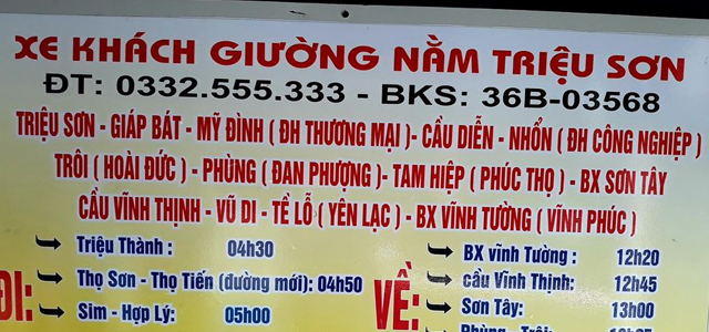 Xe Triệu Sơn Thanh Hóa - Vĩnh Phúc