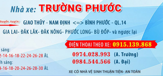 Xe Trường Phước Bình Phước đi Nam Định