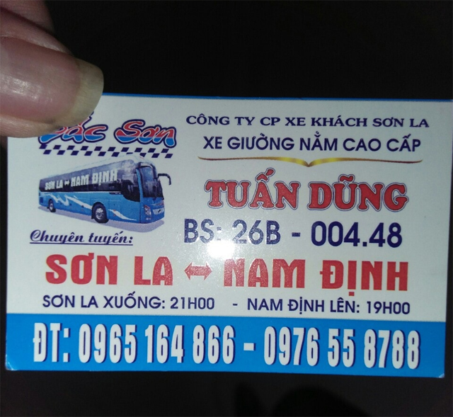 Xe Tuấn Dũng từ Nam Định đi Sơn La
