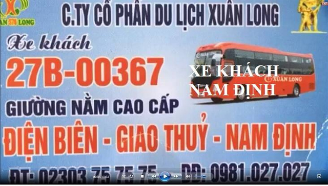 Xe Xuân Long từ Điện Biên đi Nam Định (Giao Thủy, Quất Lâm)