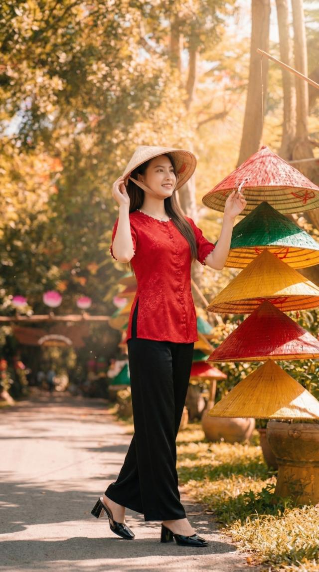 Tiểu cảnh trang trí nón lá tại khu du lịch